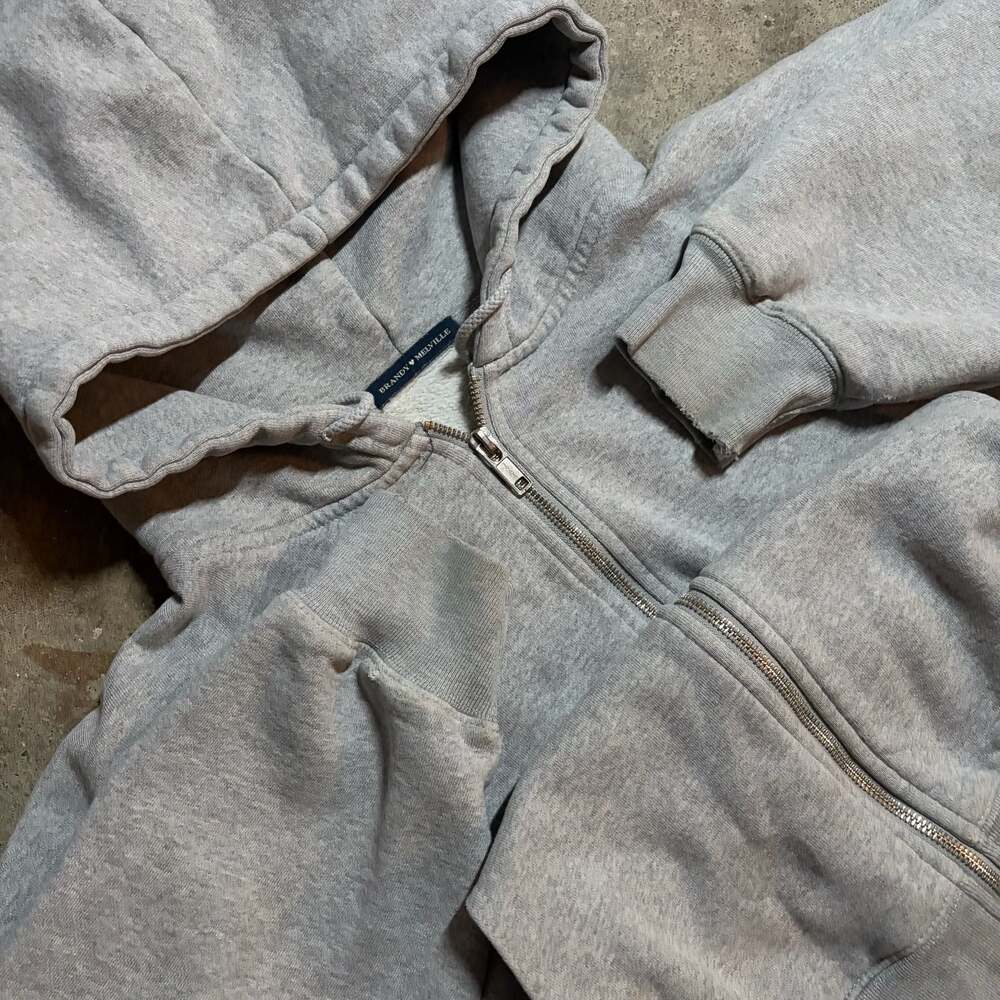 Brandy Melville Christy Oversized Grey Zip Up Hoodie